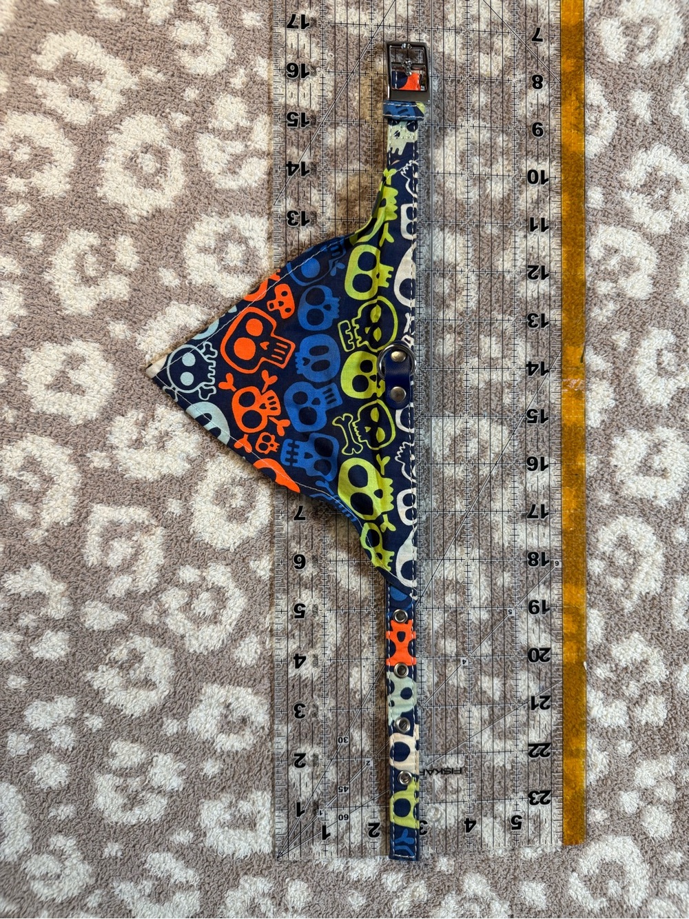 Adjustable pet Skull Bandana Collar - Blue, Green & Orange
